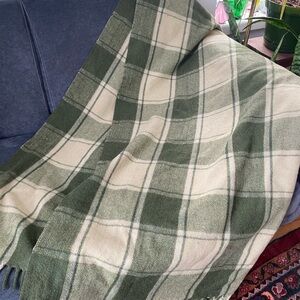 Vintage Wool Tartan Green Plaid Blanket